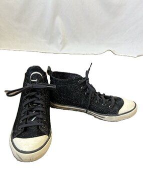 Guess Joan Sparkle Black High Top Sneakers White Toes 8